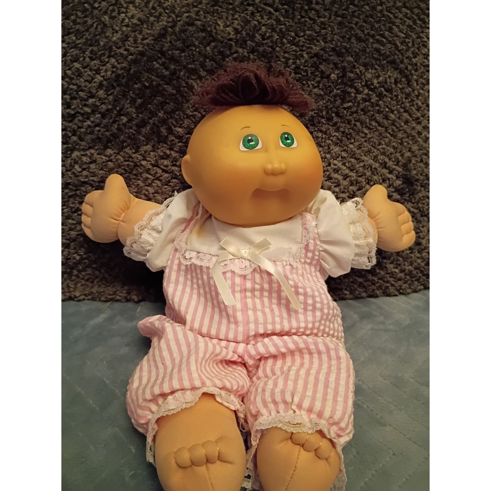 Cabbage Patch Kids 2008 25th Anniversary Doll Brown Hair Green Eyes Pink Romper